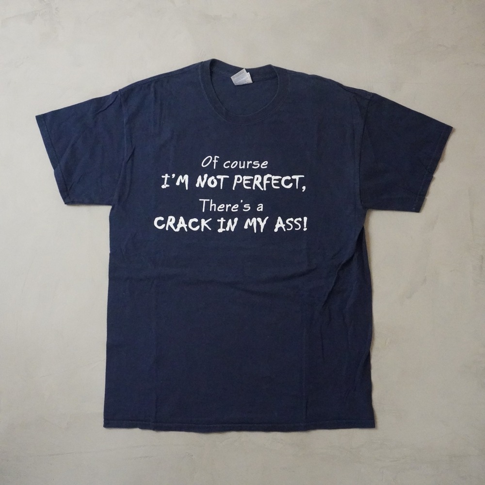 Vintage Novelty Graphic T-Shirt Large Mens Navy Blue Funny Humor Crack In My